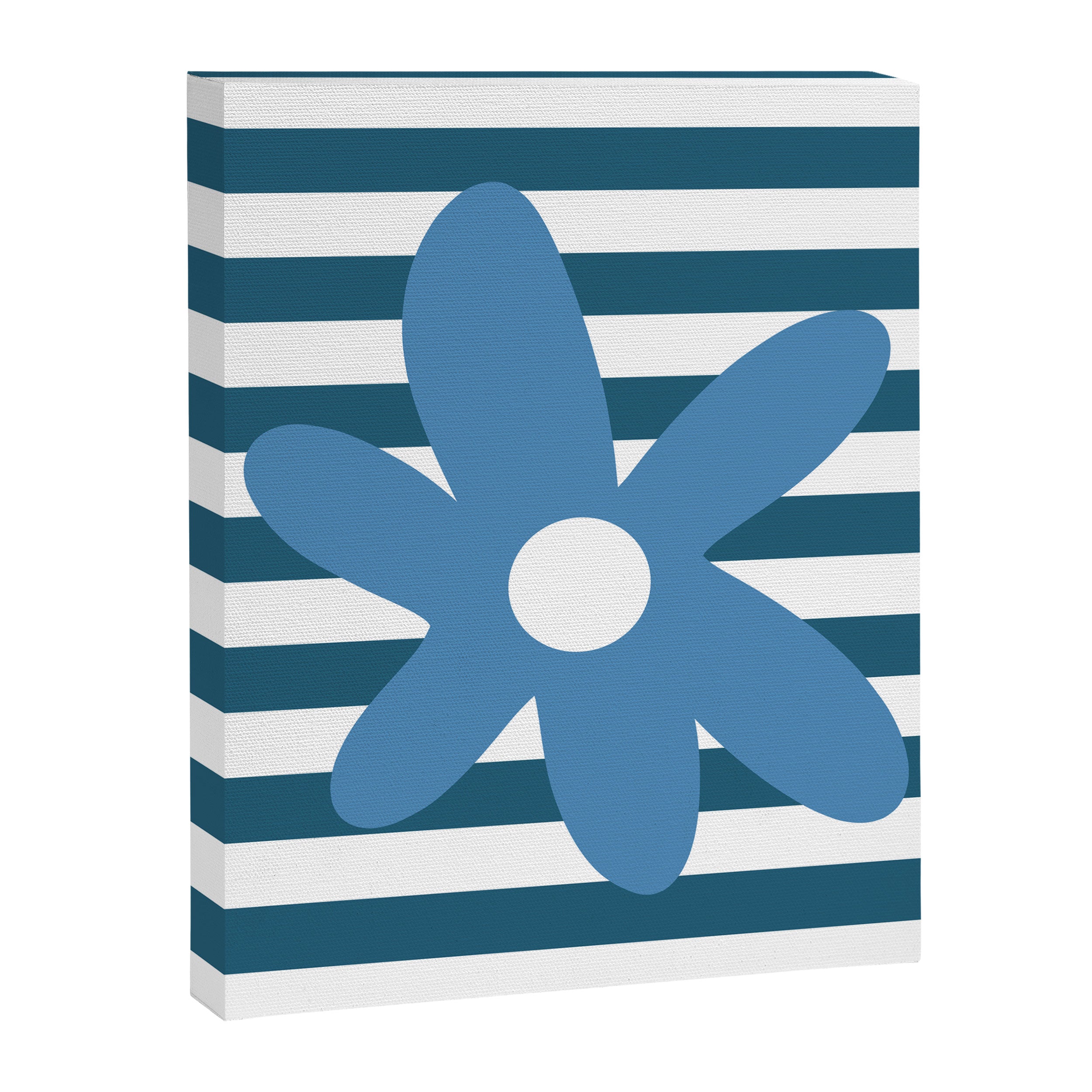 Joyful Flower and Stripes Blue and White Pop Floral Canvas Print Gallery Image 8