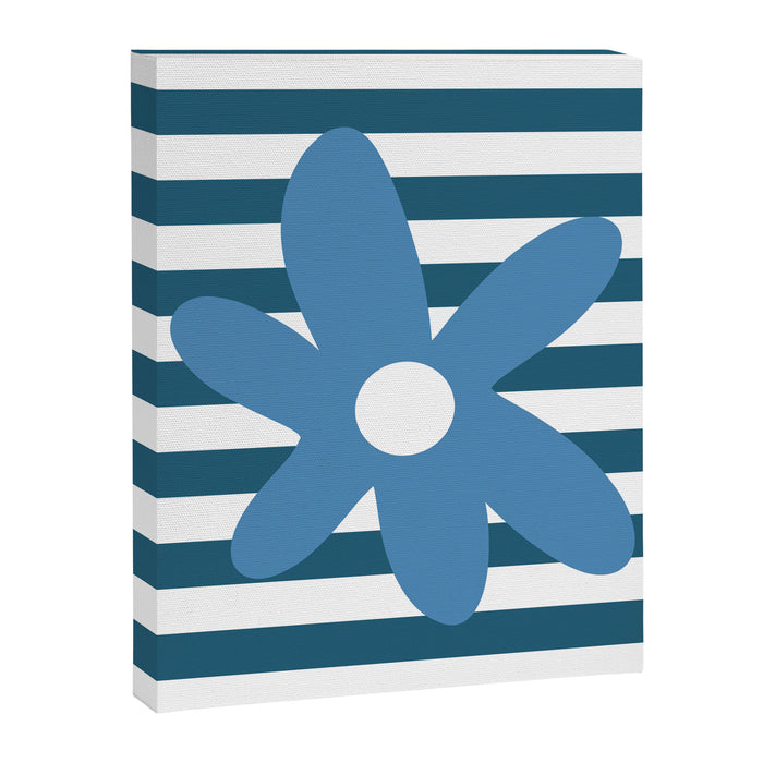 Joyful Flower and Stripes Blue and White Pop Floral Canvas Print Gallery Image 1