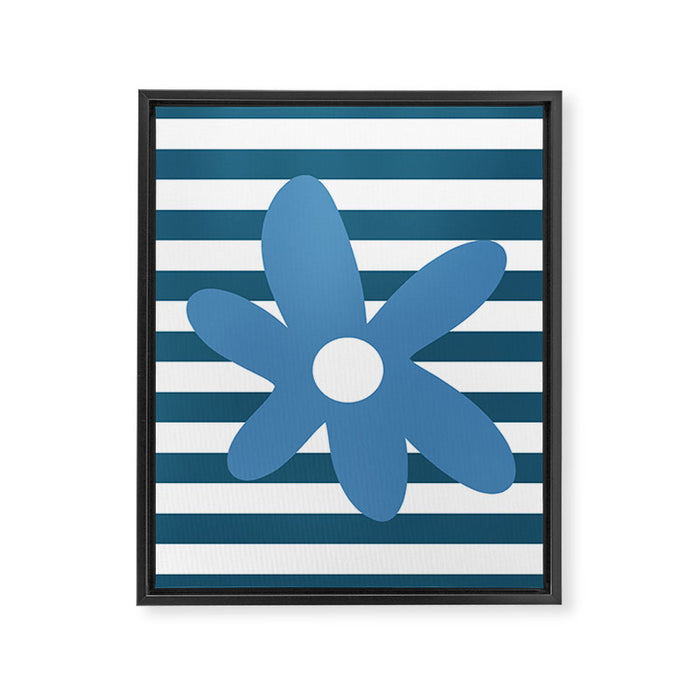 Joyful Flower and Stripes Blue and White Pop Floral Framed Canvas Print Gallery Image 1