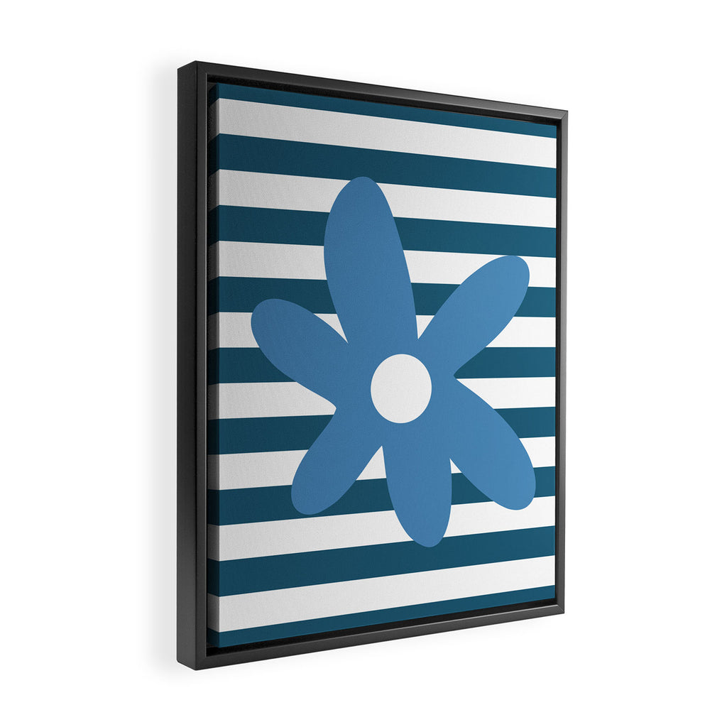 Joyful Flower and Stripes Blue and White Pop Floral Framed Canvas Print Gallery Image 2