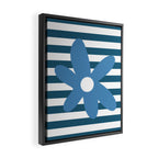 Joyful Flower and Stripes Blue and White Pop Floral Framed Canvas Print Gallery Image 2