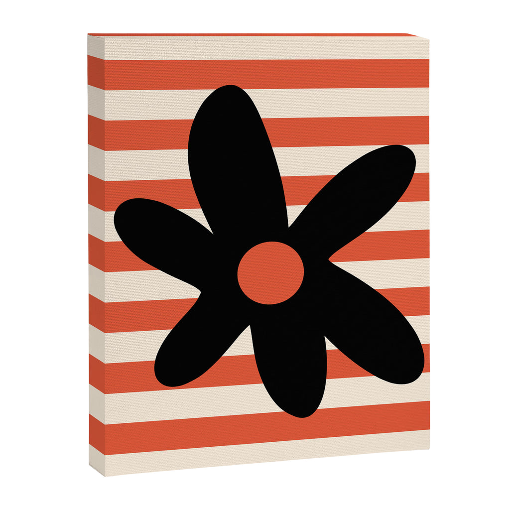 Joyful Flower and Stripes Floral Black Orange Cream Canvas Print Gallery Image 8