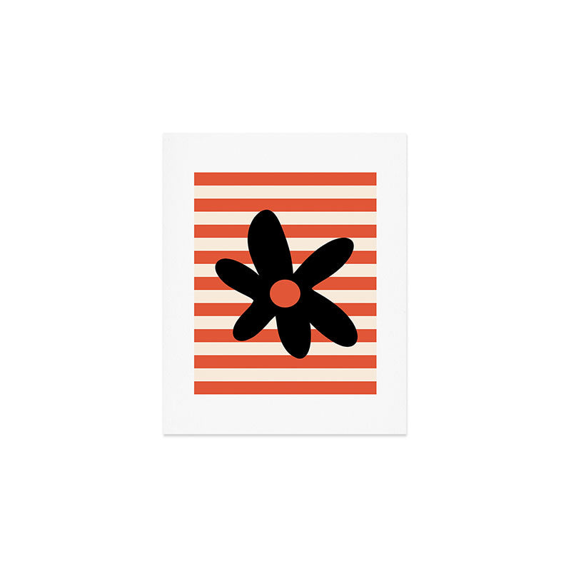 Joyful Flower and Stripes Floral Black Orange Cream Art Print Gallery Image 1