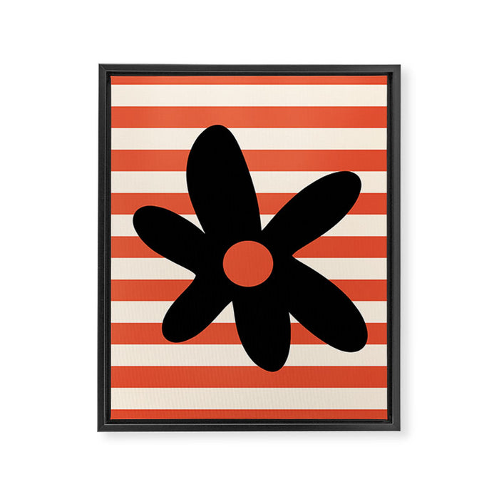 Joyful Flower and Stripes Floral Black Orange Cream Framed Canvas Print Gallery Image 1