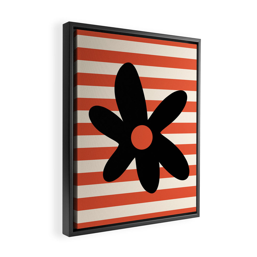 Joyful Flower and Stripes Floral Black Orange Cream Framed Canvas Print Gallery Image 2