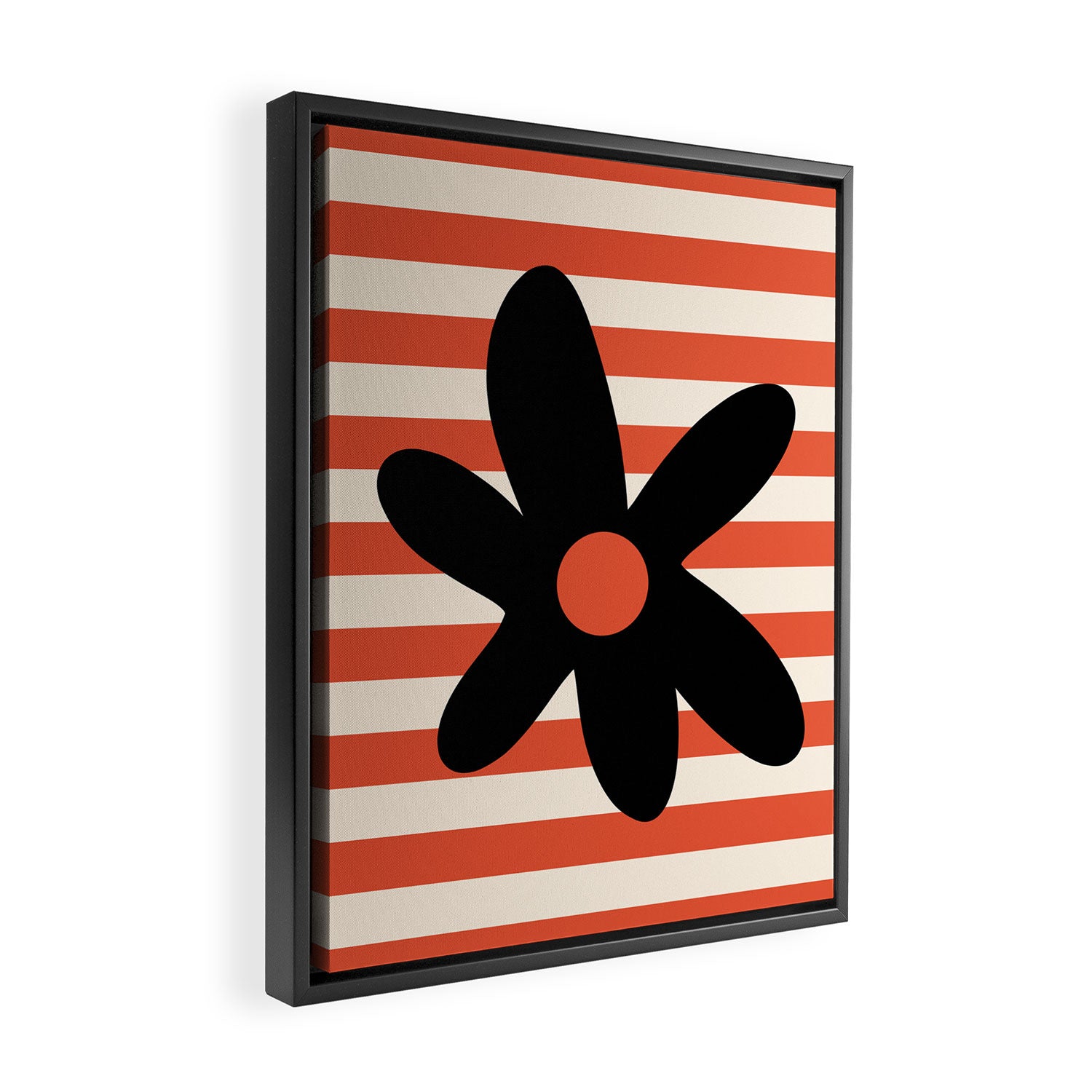 Joyful Flower and Stripes Floral Black Orange Cream Framed Canvas Print Gallery Image 2