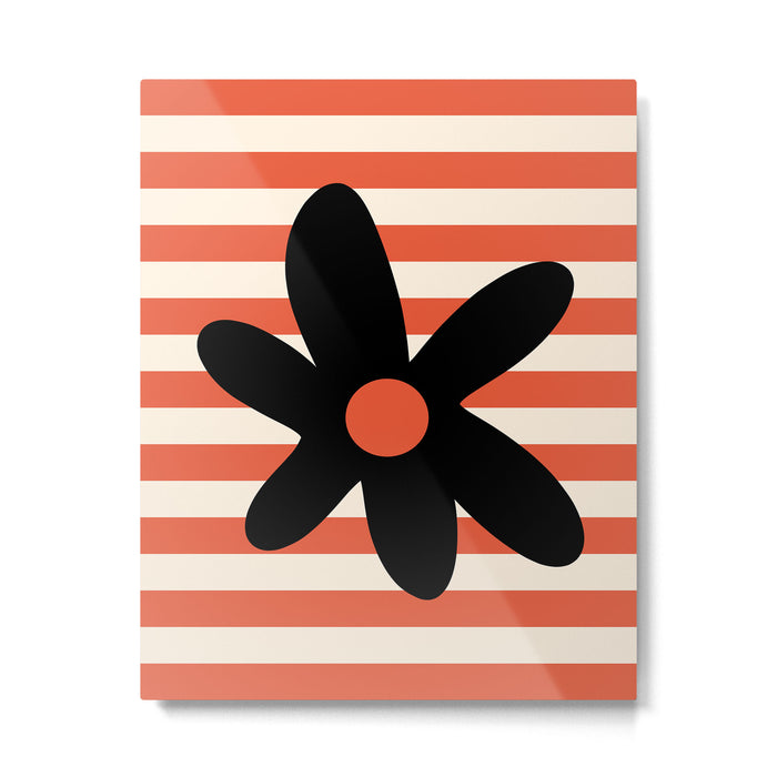 Joyful Flower and Stripes Floral Black Orange Cream Metal Print Gallery Image 1