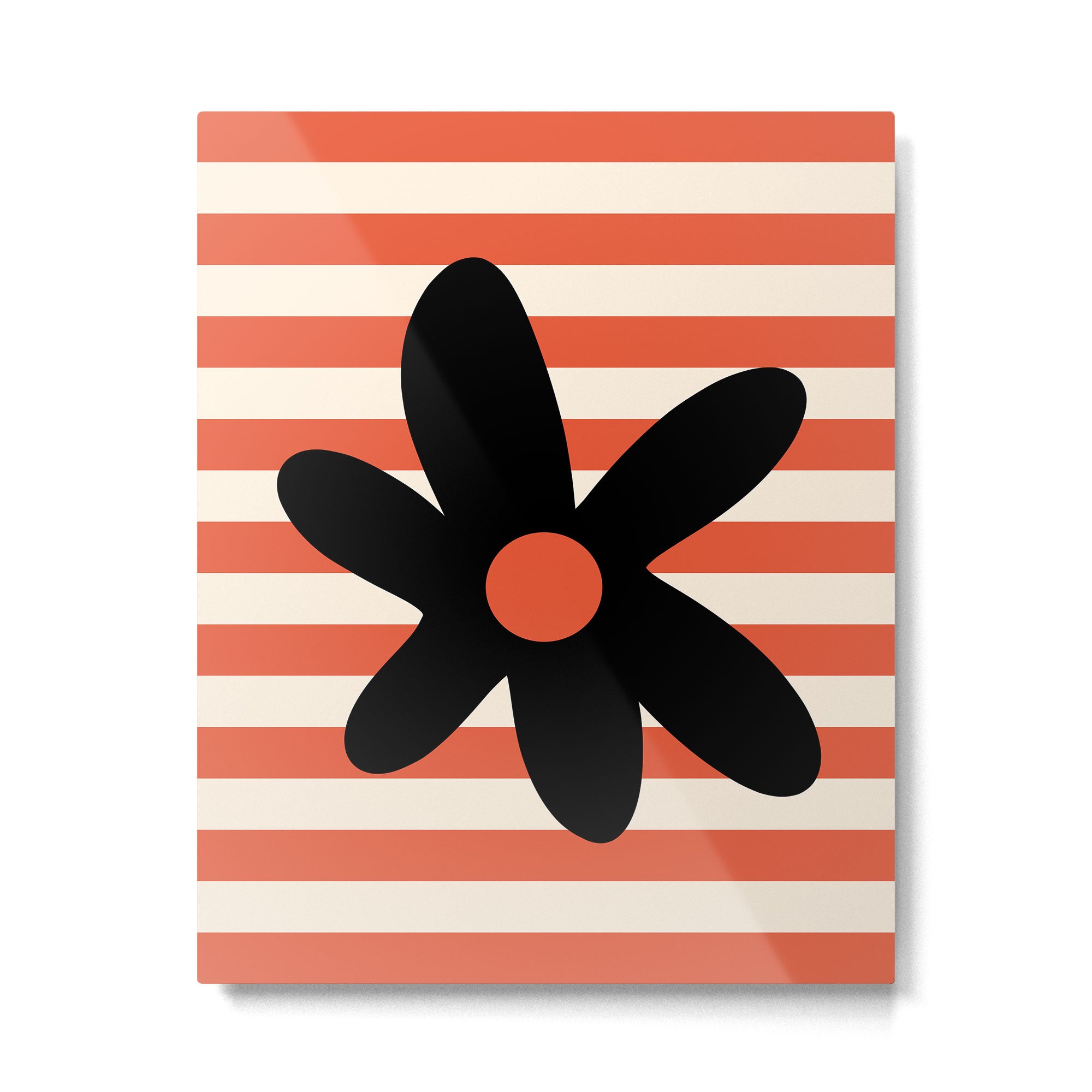 Joyful Flower and Stripes Floral Black Orange Cream Metal Print Gallery Image 6