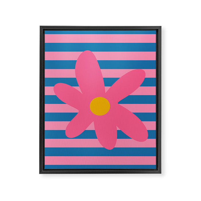 Joyful Flower and Stripes Floral Pink Blue Yellow Framed Canvas Print Gallery Image 1