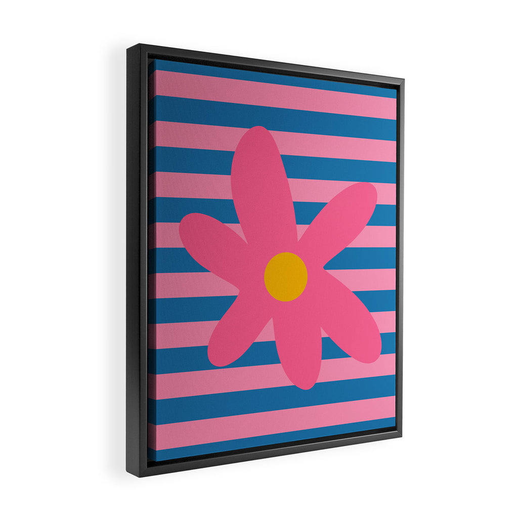 Joyful Flower and Stripes Floral Pink Blue Yellow Framed Canvas Print Gallery Image 2