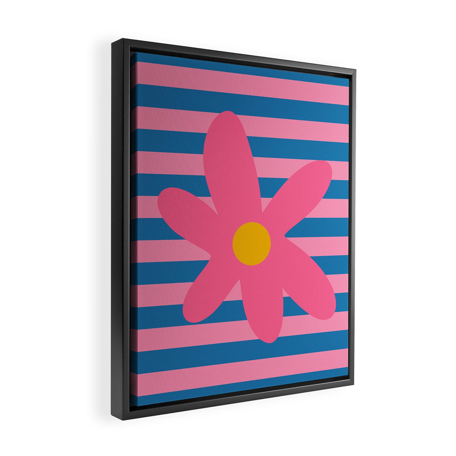 Joyful Flower and Stripes Floral Pink Blue Yellow Framed Canvas Print Gallery Image 2