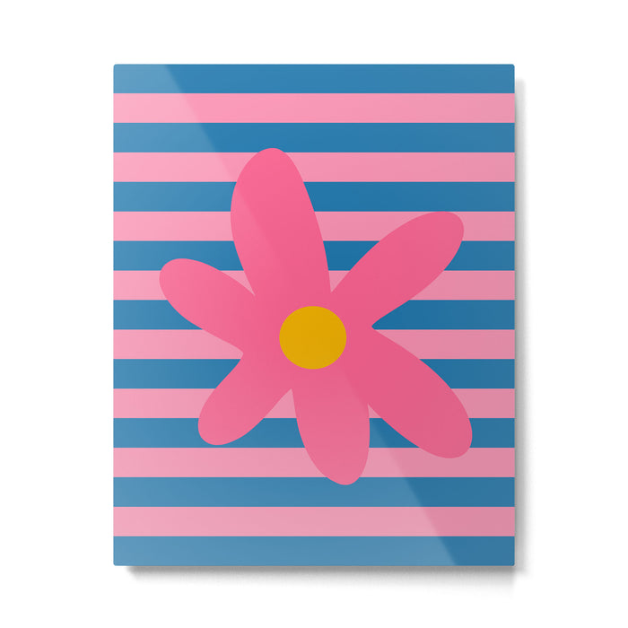 Joyful Flower and Stripes Floral Pink Blue Yellow Metal Print Gallery Image 1