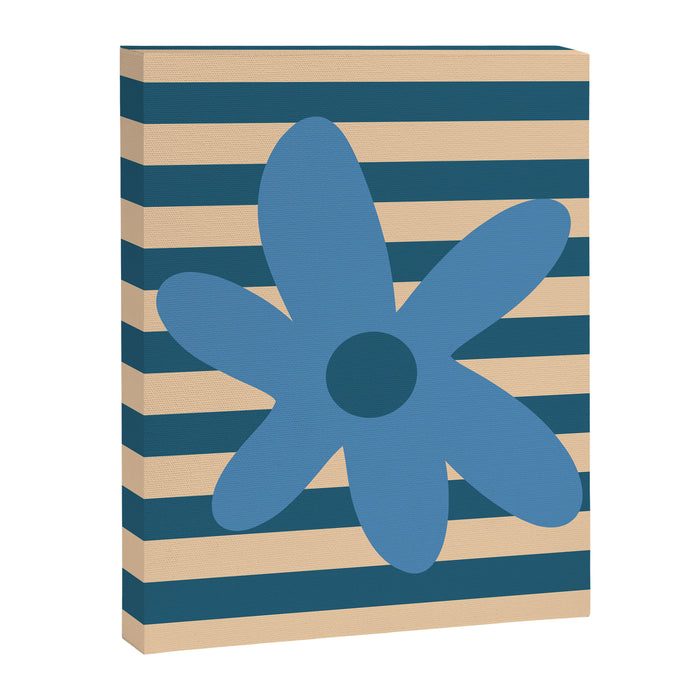 Joyful Flower and Stripes Pop Floral in Blue Canvas Print Gallery Image 1