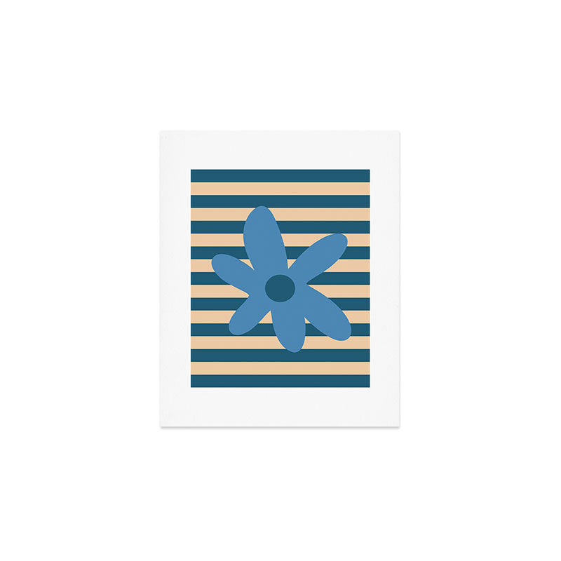 Joyful Flower and Stripes Pop Floral in Blue Art Print Gallery Image 1