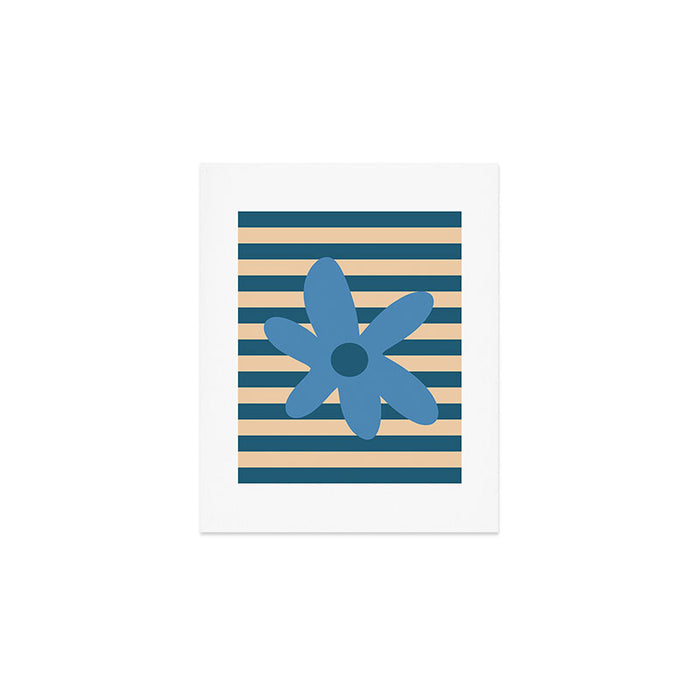 Joyful Flower and Stripes Pop Floral in Blue Art Print Gallery Image 1