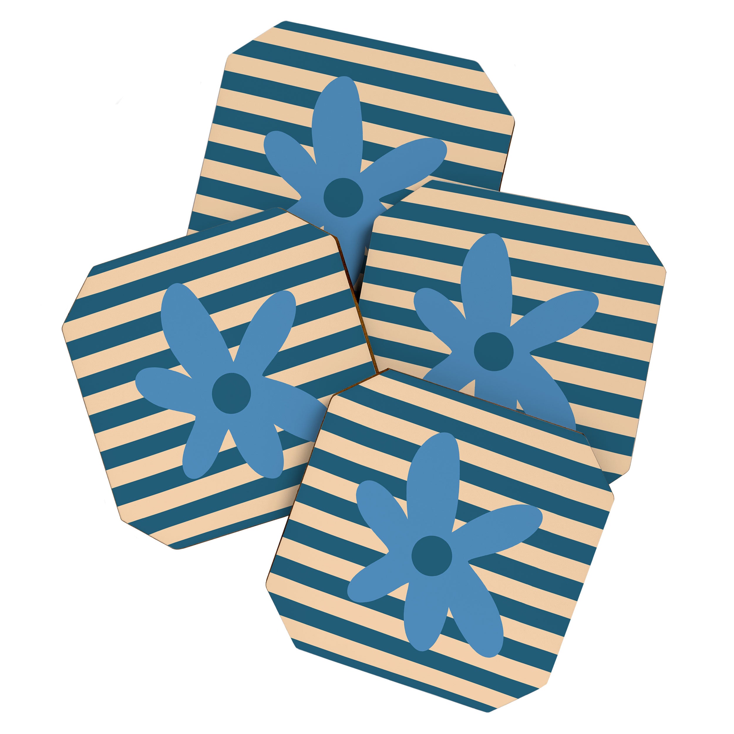 Joyful Flower and Stripes Pop Floral in Blue Coaster Gallery Image 1