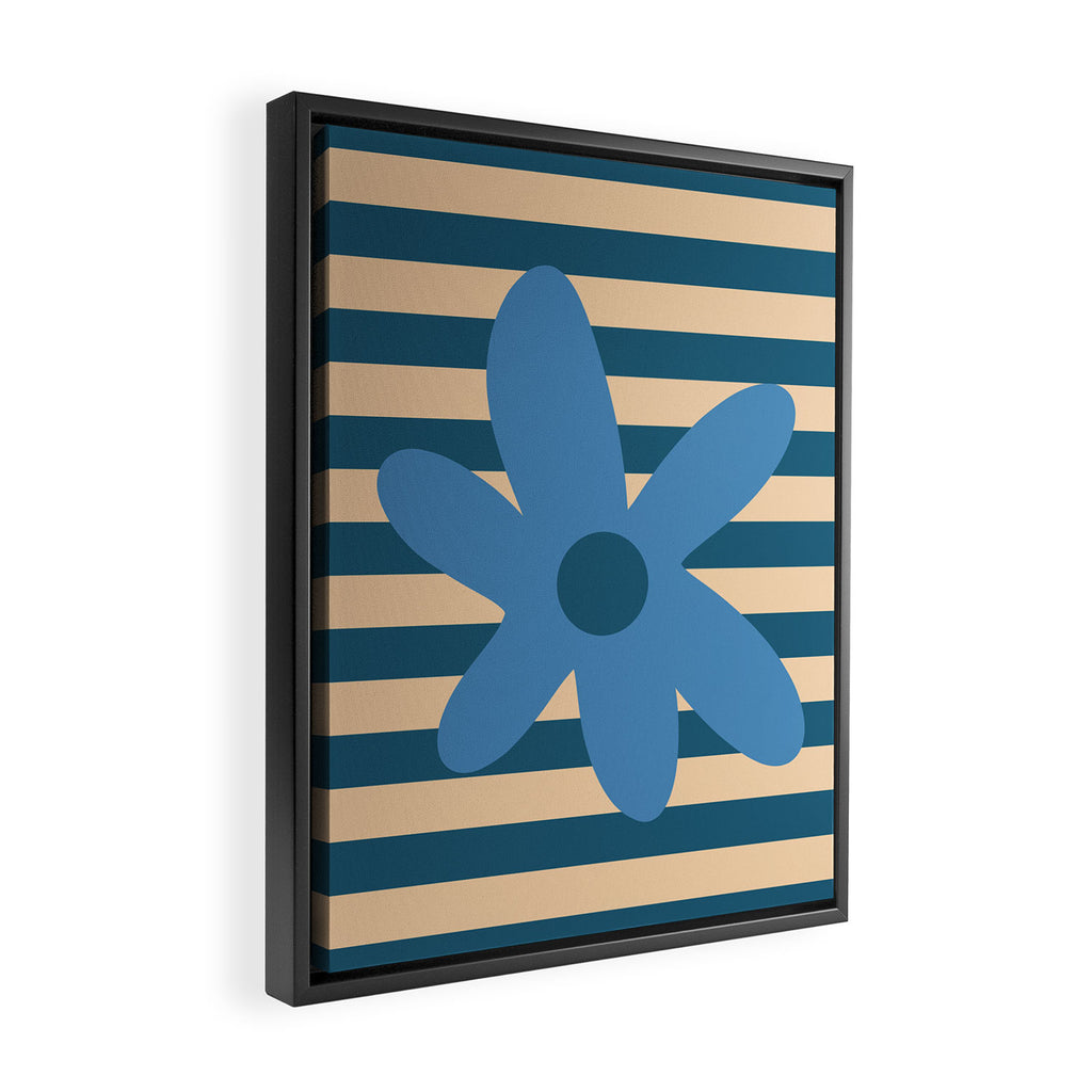 Joyful Flower and Stripes Pop Floral in Blue Framed Canvas Print Gallery Image 2