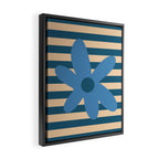 Joyful Flower and Stripes Pop Floral in Blue Framed Canvas Print Gallery Image 2