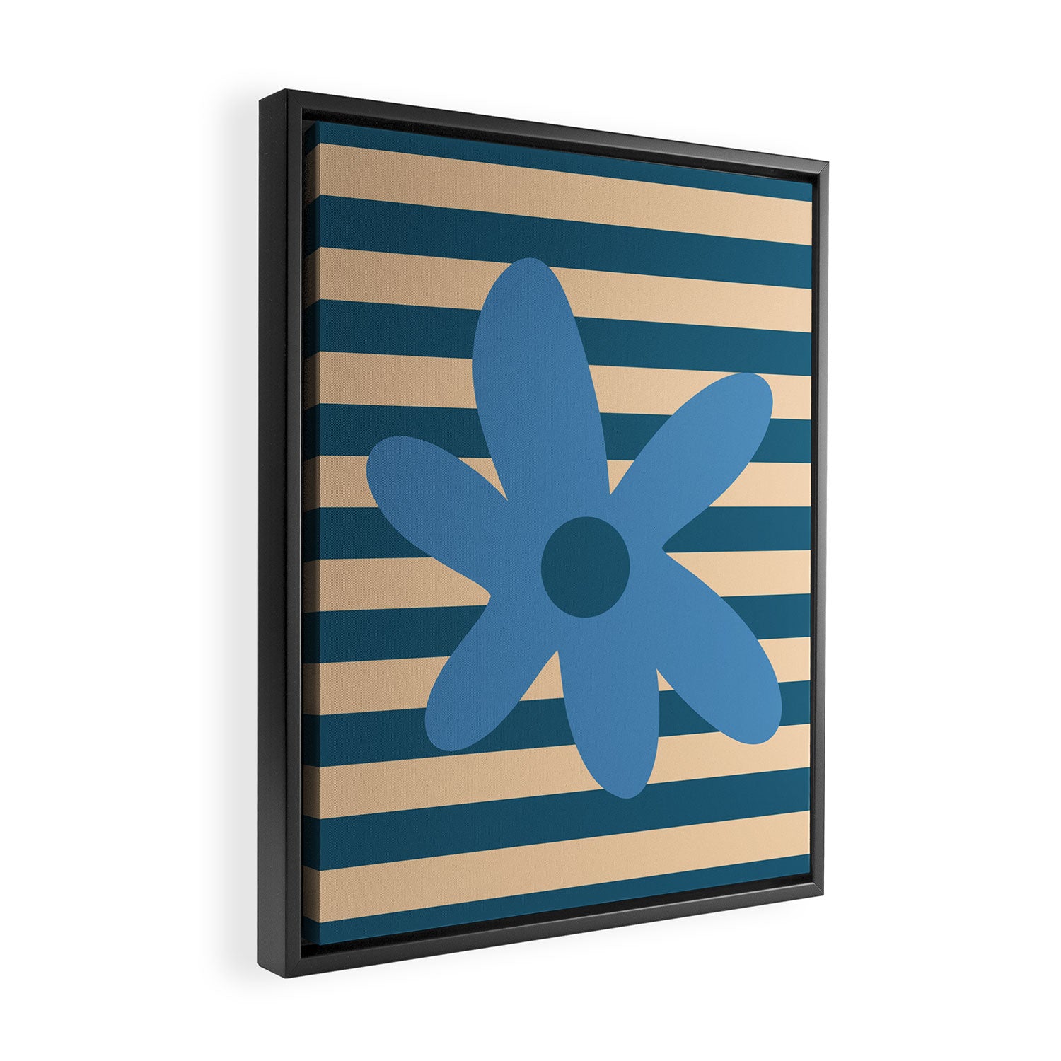 Joyful Flower and Stripes Pop Floral in Blue Framed Canvas Print Gallery Image 2