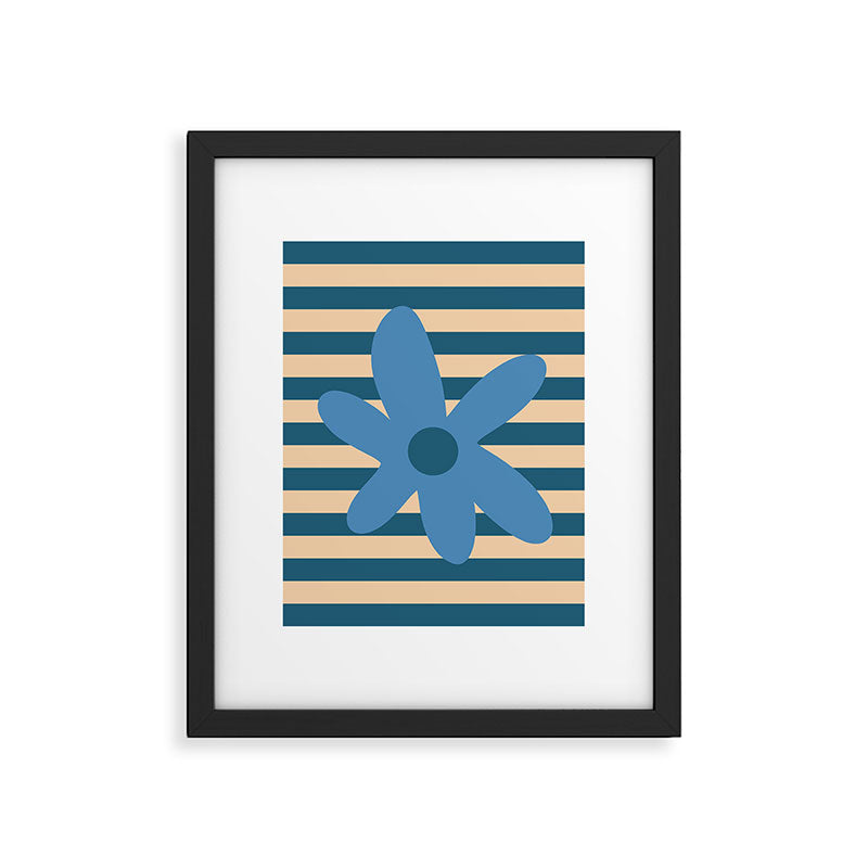 Joyful Flower and Stripes Pop Floral in Blue Framed Art Print Gallery Image 6