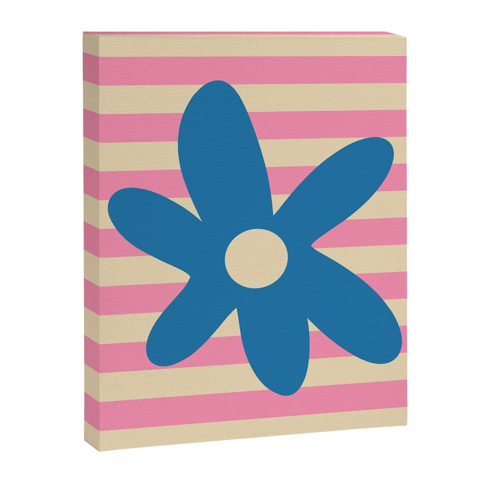 Joyful Flower and Stripes Pop Floral Pink and Blue Canvas Print Gallery Image 1