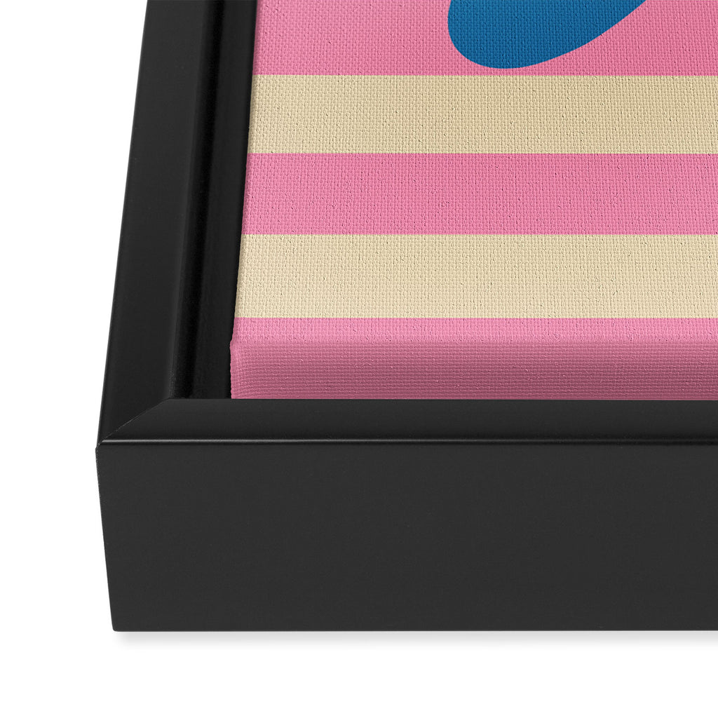Joyful Flower and Stripes Pop Floral Pink and Blue Framed Canvas Print Gallery Image 3