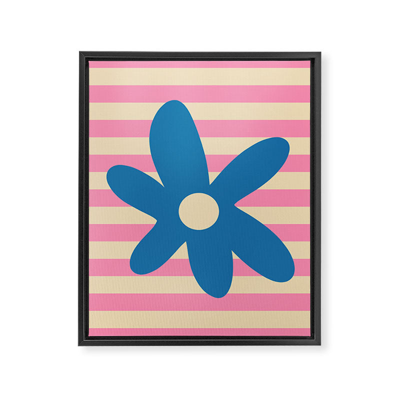 Joyful Flower and Stripes Pop Floral Pink and Blue Framed Canvas Print Gallery Image 8