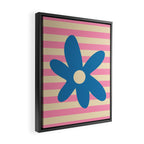 Joyful Flower and Stripes Pop Floral Pink and Blue Framed Canvas Print Gallery Image 2