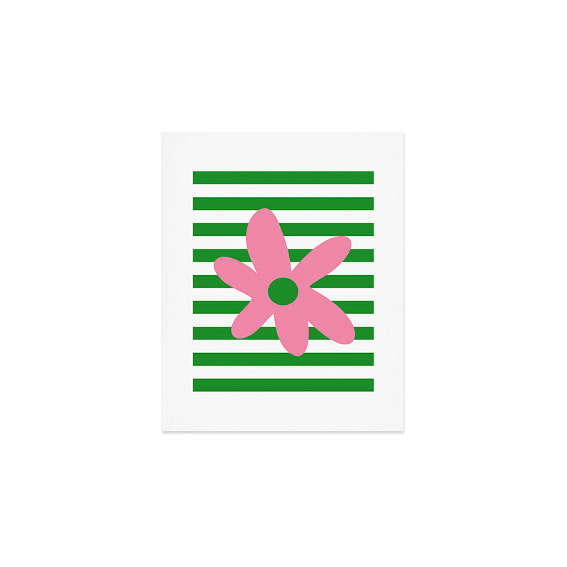 Joyful Flower and Stripes Pop Floral Pink Green White Art Print Gallery Image 1