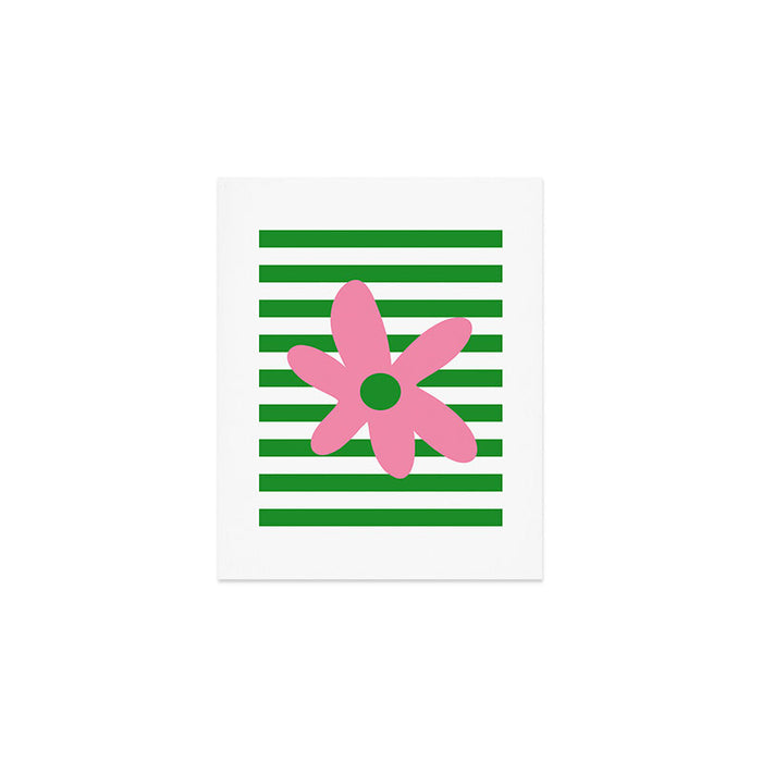 Joyful Flower and Stripes Pop Floral Pink Green White Art Print Gallery Image 1