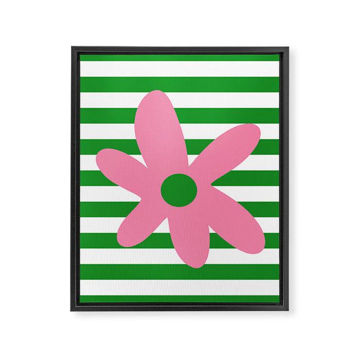Joyful Flower and Stripes Pop Floral Pink Green White Framed Canvas Print Gallery Image 1