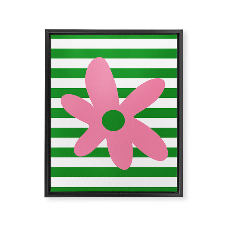 Joyful Flower and Stripes Pop Floral Pink Green White Framed Canvas Print Gallery Image 8