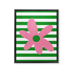 Joyful Flower and Stripes Pop Floral Pink Green White Framed Canvas Print Gallery Image 8