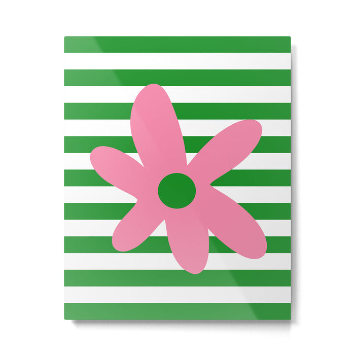 Joyful Flower and Stripes Pop Floral Pink Green White Metal Print Gallery Image 1
