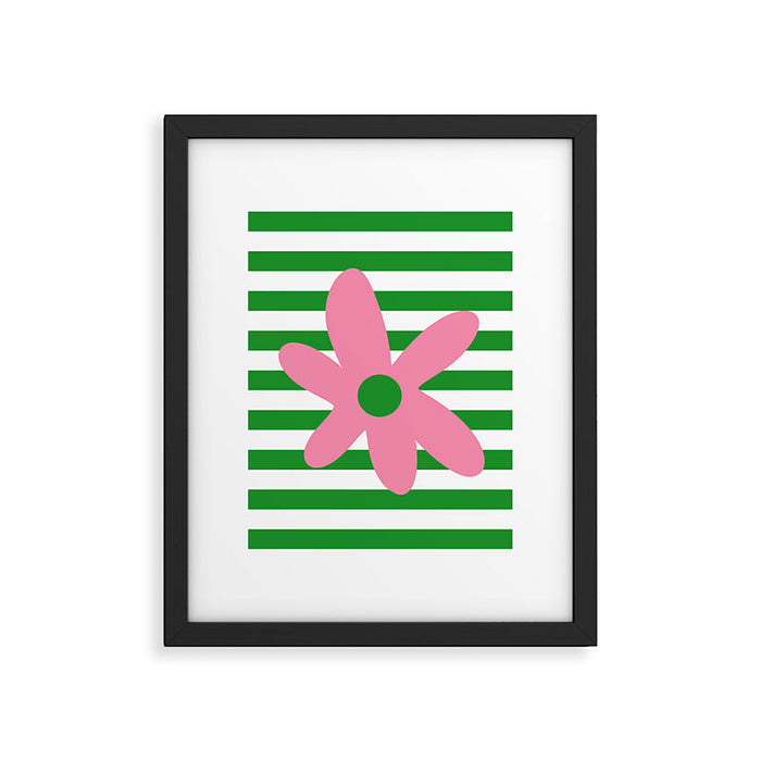 Joyful Flower and Stripes Pop Floral Pink Green White Framed Art Print Gallery Image 1