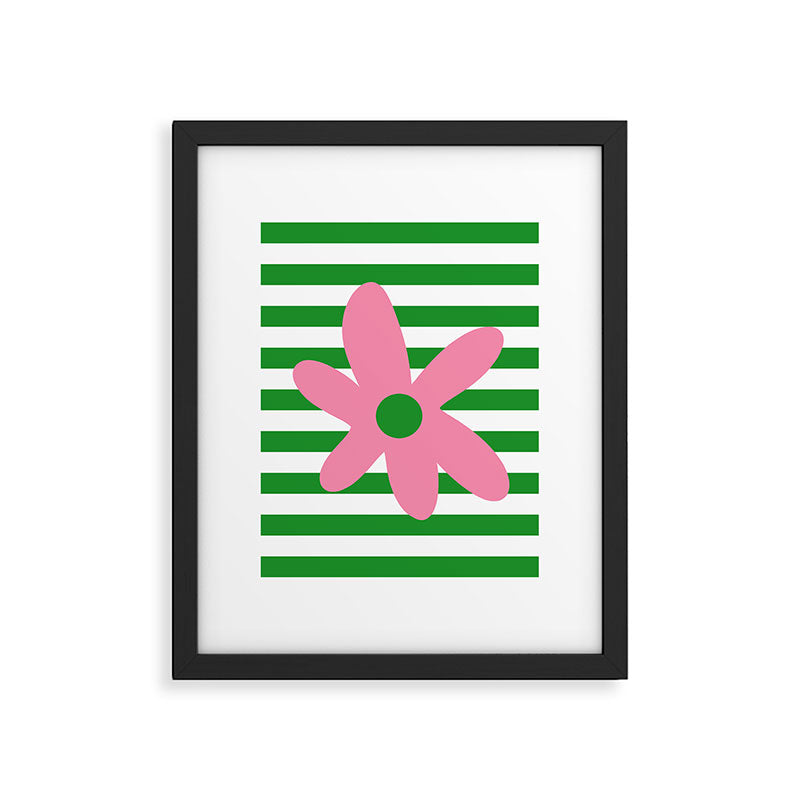 Joyful Flower and Stripes Pop Floral Pink Green White Framed Art Print Gallery Image 6