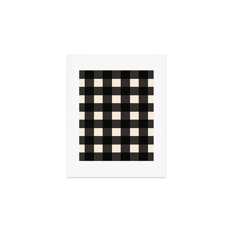 Large Gingham Check Pattern in Black and Almond Cream Art Print Gallery Image 1
