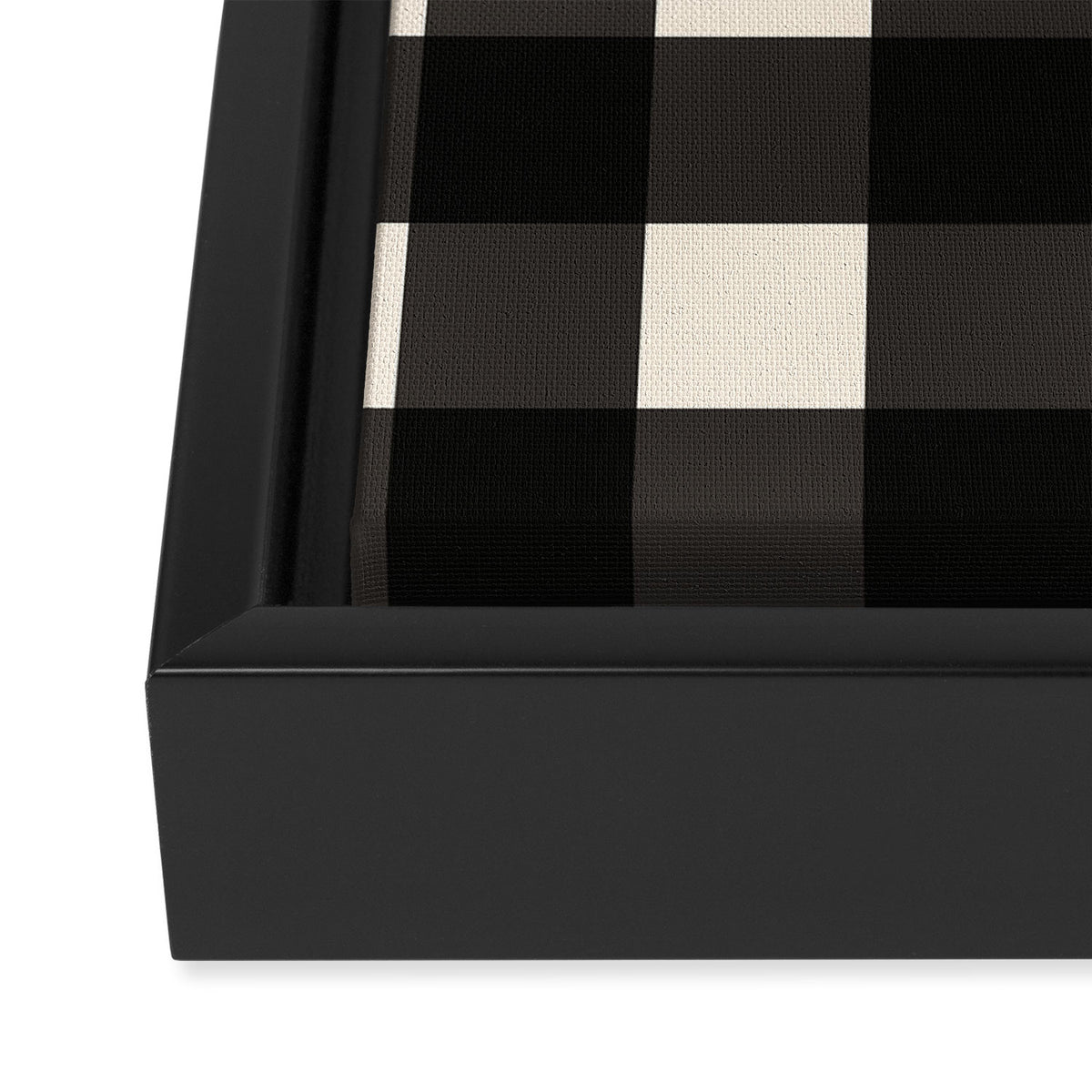 Large Gingham Check Pattern in Black and Almond Cream Framed Canvas Print Gallery Image 3