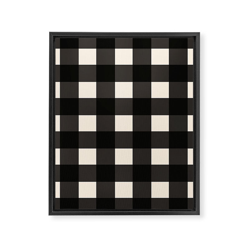 Large Gingham Check Pattern in Black and Almond Cream Framed Canvas Print Gallery Image 8