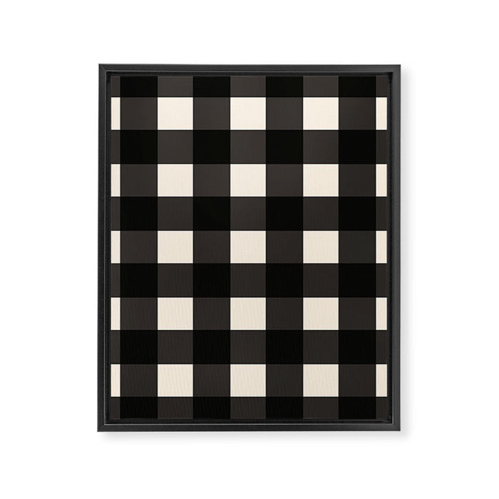 Large Gingham Check Pattern in Black and Almond Cream Framed Canvas Print Gallery Image 1