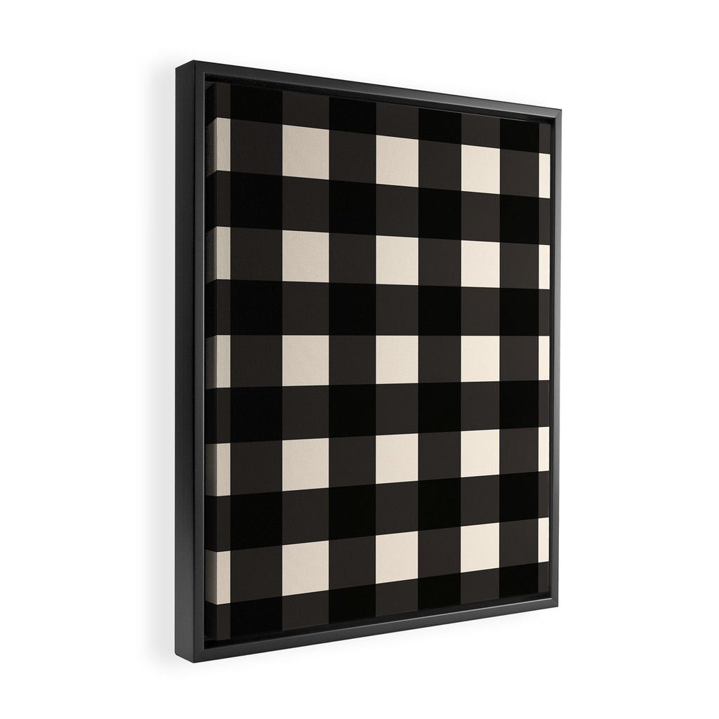 Large Gingham Check Pattern in Black and Almond Cream Framed Canvas Print Gallery Image 2