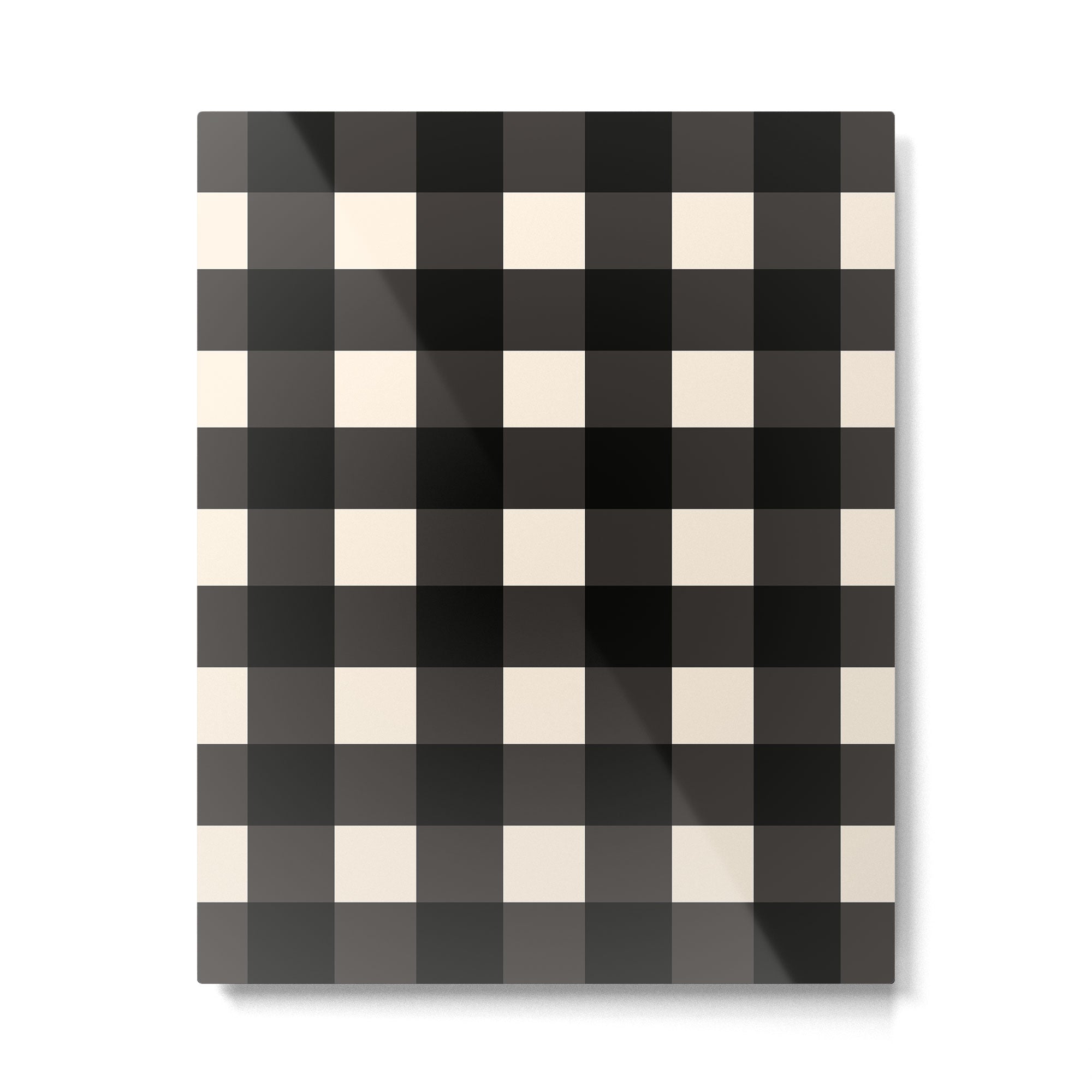 Large Gingham Check Pattern in Black and Almond Cream Metal Print Gallery Image 6