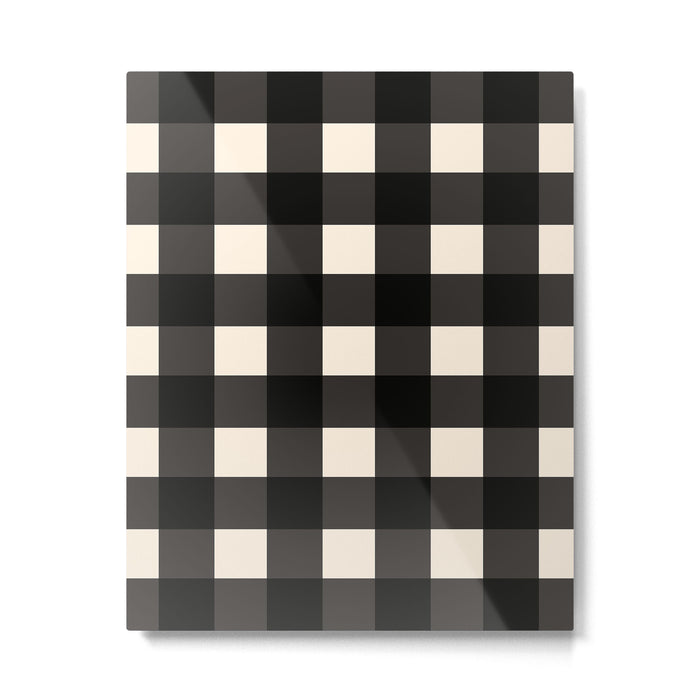 Large Gingham Check Pattern in Black and Almond Cream Metal Print Gallery Image 1