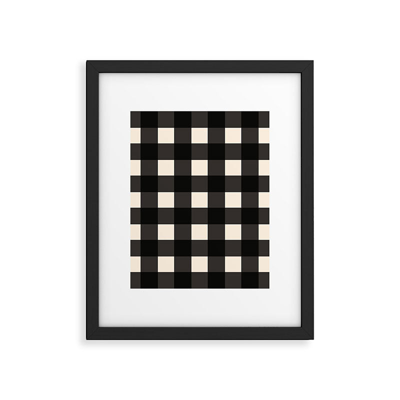 Large Gingham Check Pattern in Black and Almond Cream Framed Art Print Gallery Image 6