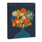 Les Fleurs Cheerful Retro Flowers in Vase Blue Canvas Print Gallery Image 8