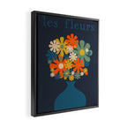 Les Fleurs Cheerful Retro Flowers in Vase Blue Framed Canvas Print Gallery Image 2