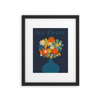Les Fleurs Cheerful Retro Flowers in Vase Blue Framed Art Print Gallery Image 6