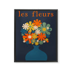 Les Fleurs Retro Flowers in Vase Blue Orange Framed Canvas Print Gallery Image 6