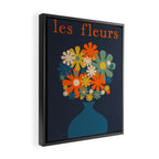 Les Fleurs Retro Flowers in Vase Blue Orange Framed Canvas Print Gallery Image 2