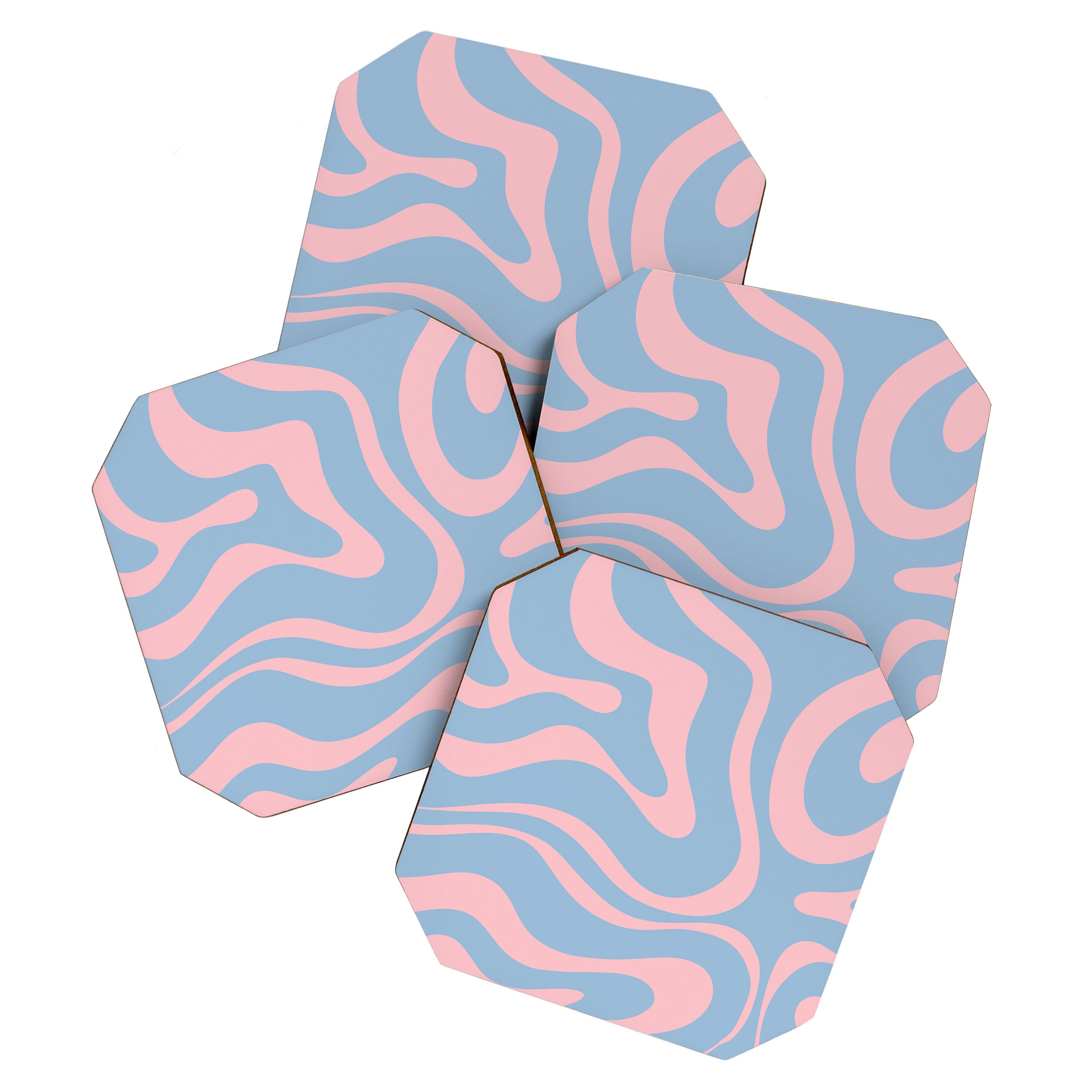 Light Blue and Pink Modern Retro Liquid Swirl Abstract Pattern Coaster Gallery Image 1
